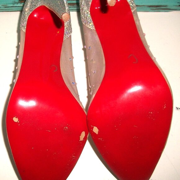 Auth.Christian Louboutin NEAR-NEW "Follies Strassita" High Heel (100mm) Pumps - Picture 12 of 15